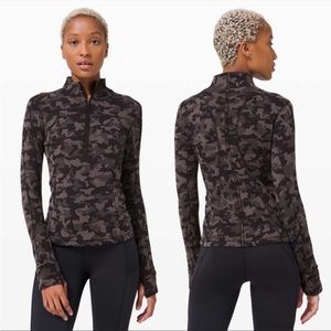 Lululemon Run Briskly 1/2 Zip Heritage Camo Jacquard Black Lunar Rock | Size 8